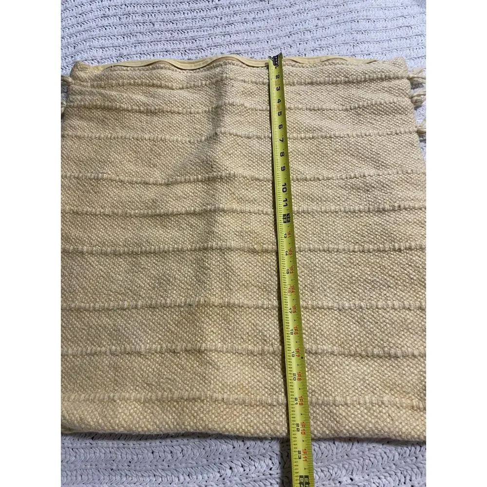 2x Magaschoni Home Throw Pillows Covers Woven Textured Fringed Boho Yellow *Flaw